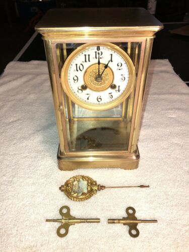 1910’s Antique Waterbury Crystal Regulator Mantel Shelf Clock Working Correctly