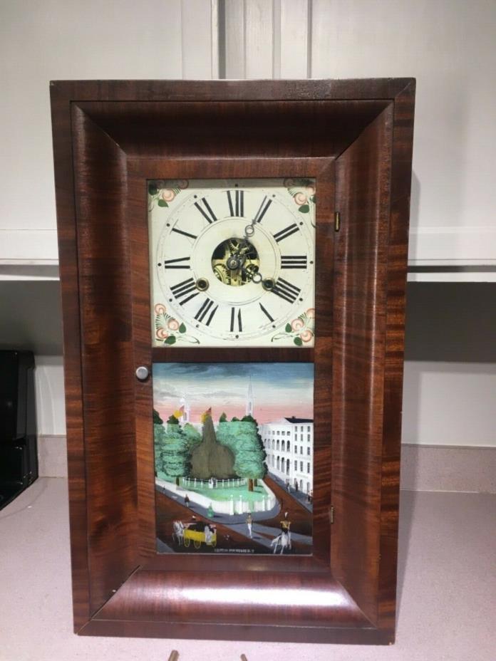 Antique 1800’s Seth Thomas Large Clock Reverse Painted Croton Fountain New York