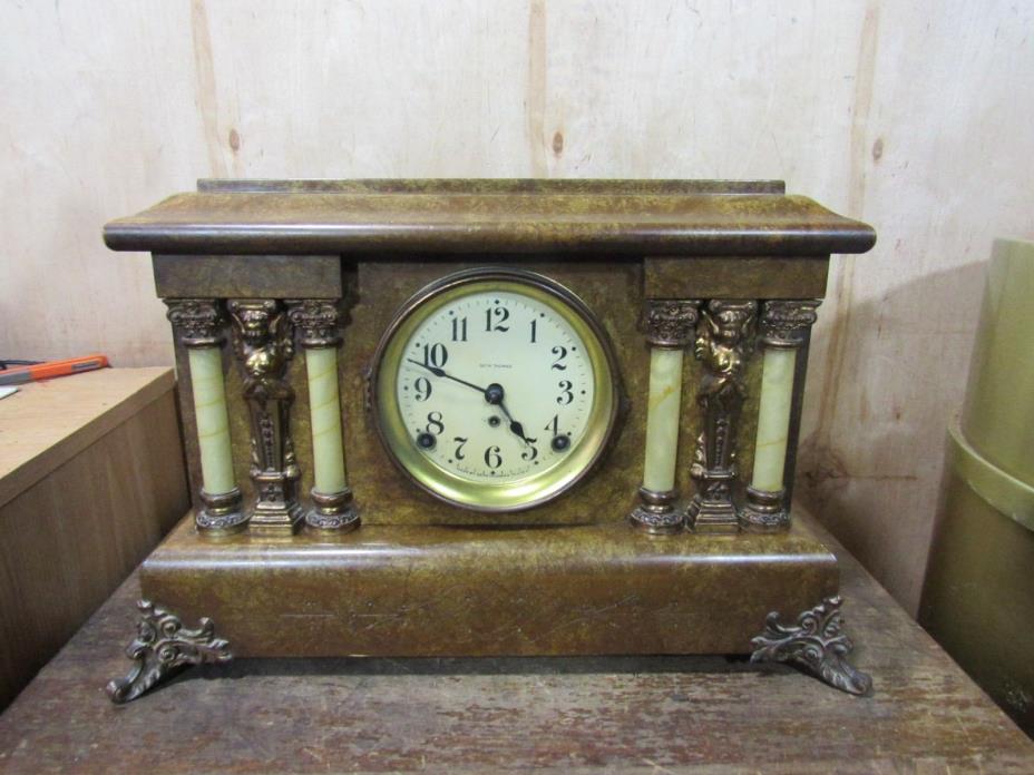 Seth Thomas Adamantine Mantle Clock w/ Keys & Nice Metal Work