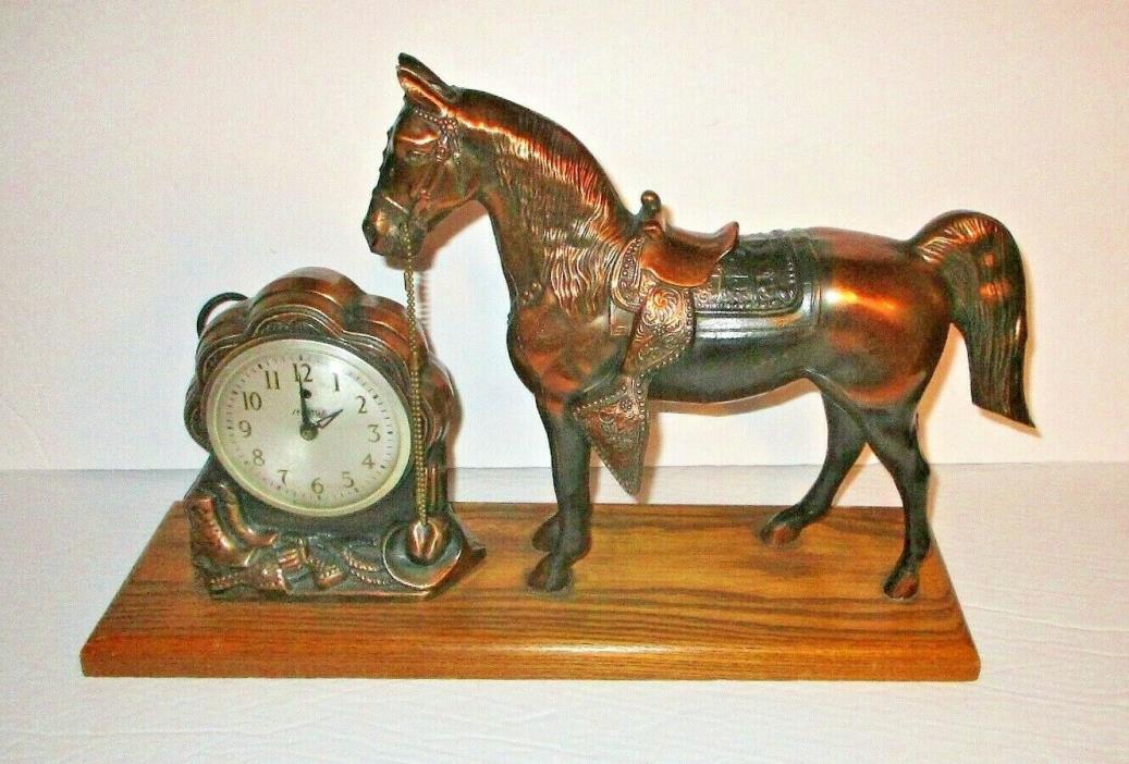 Vintage Spartus Western Horse Clock Metal Electric Mantel Clock Boots Saddle