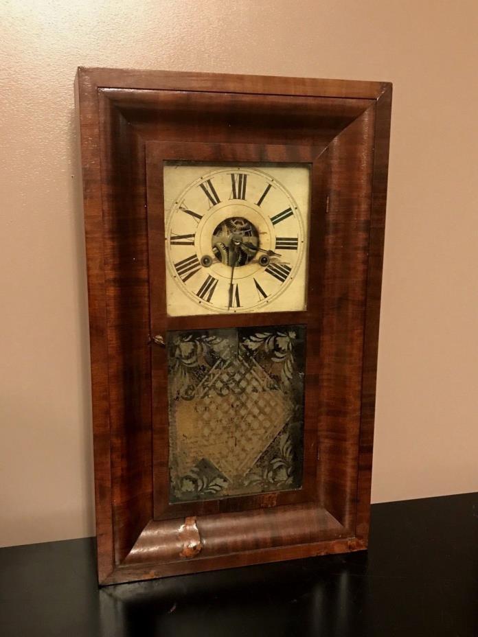Terry Andrews MANTLE CLOCK ANTIQUE Mahogany Wood Painted Dial Glass Etched