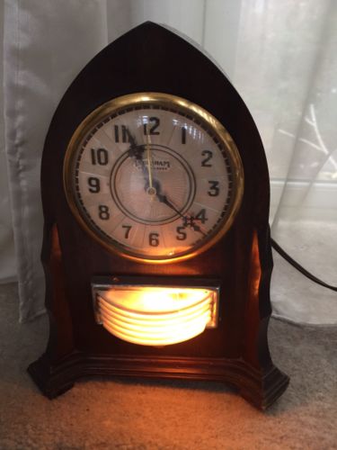 Antique Ingraham Synchronous Mantle Clock W/Lamp 12” By 8” Art Deco