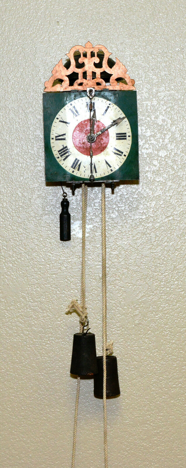 Rare Antique English Double Weight Brass Lantern Striking Wall Clock circa 1860