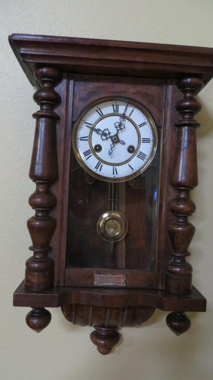 Antique German Pendulum Wall Clock With Key Ticks, Chimes, But Needs Work