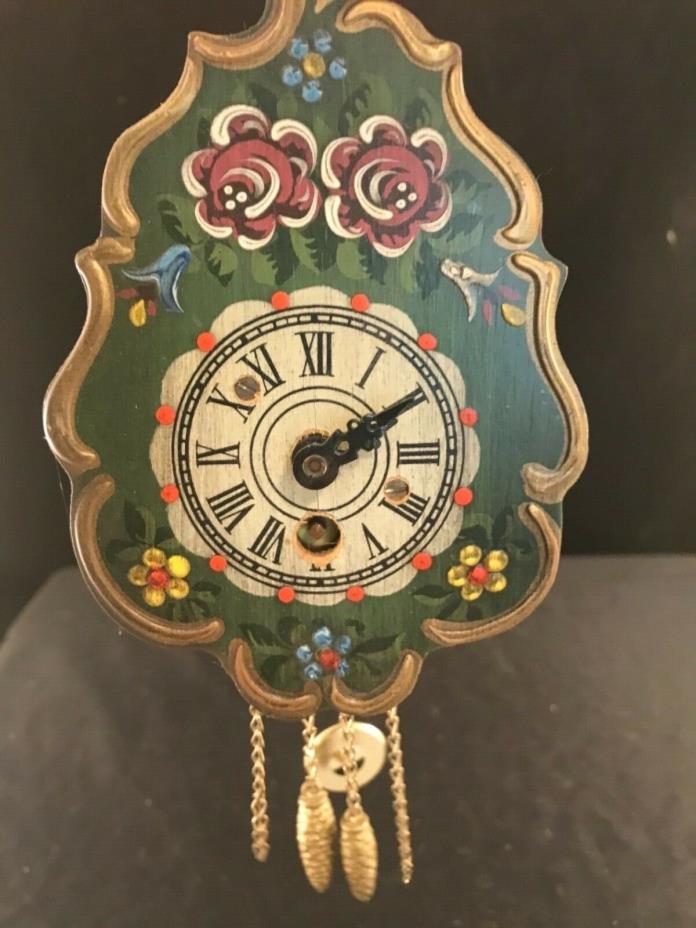 Miniature German Wind-Up Wall Clock Handmade Hand Painted Vintage