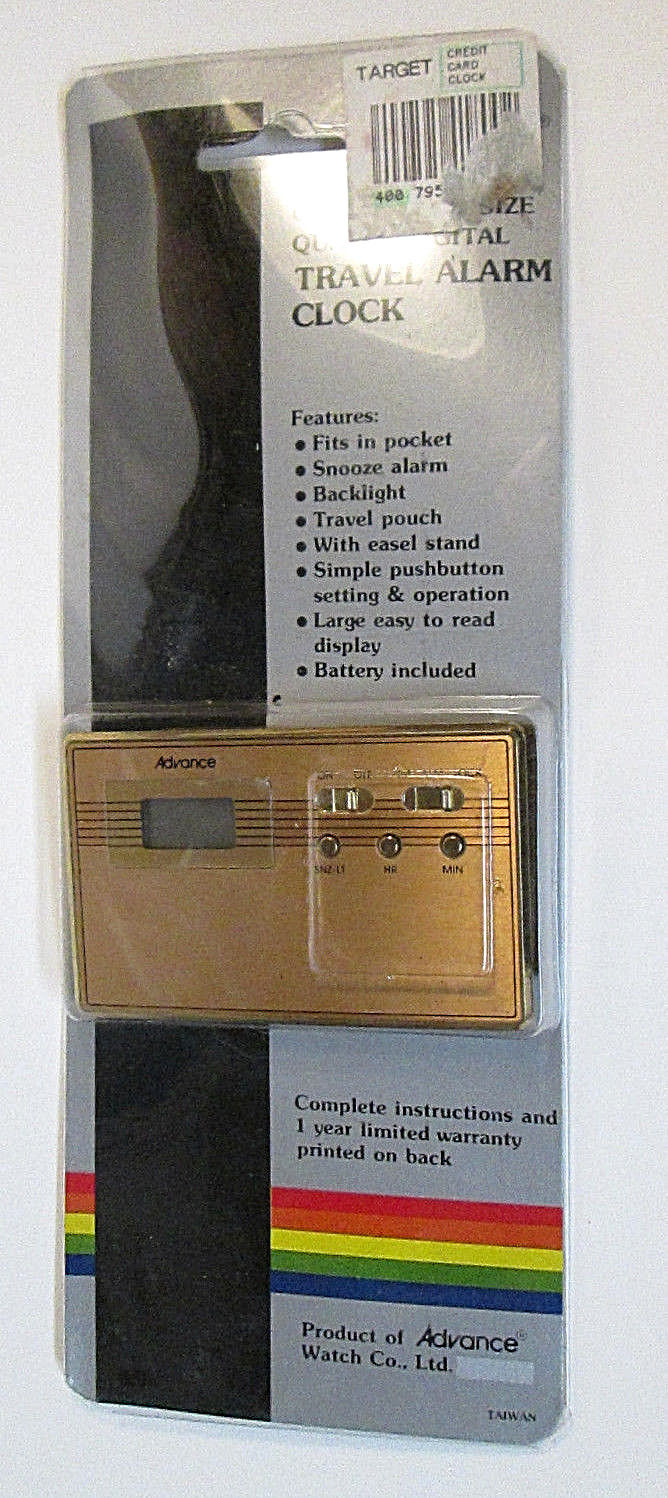 Vintage Advance Watch Co. Credit Card Size Quartz Digital Travel Alarm Clock NOS