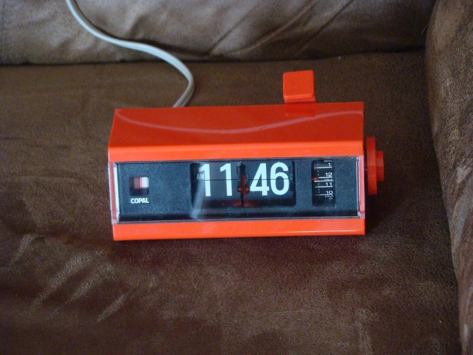 Vintage Copal Flip Alarm Clock Orange Mid Century Modern Space Age Works Clean