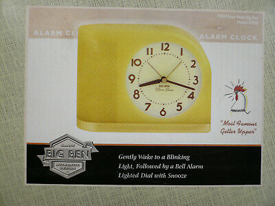 Big Ben Moon Beam 1950 Style Westclox Analog Alarm Clock Yellow Lighted Dial NIB