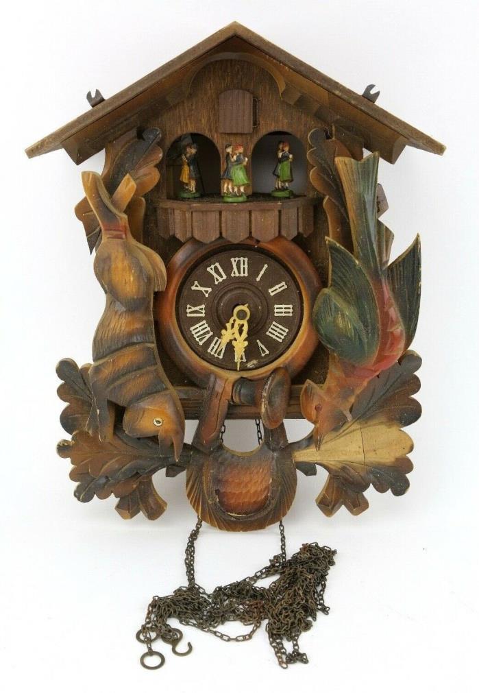Vintage Animated Cuckoo Clock West Germany 1960s Swiss Musical Movement Estate