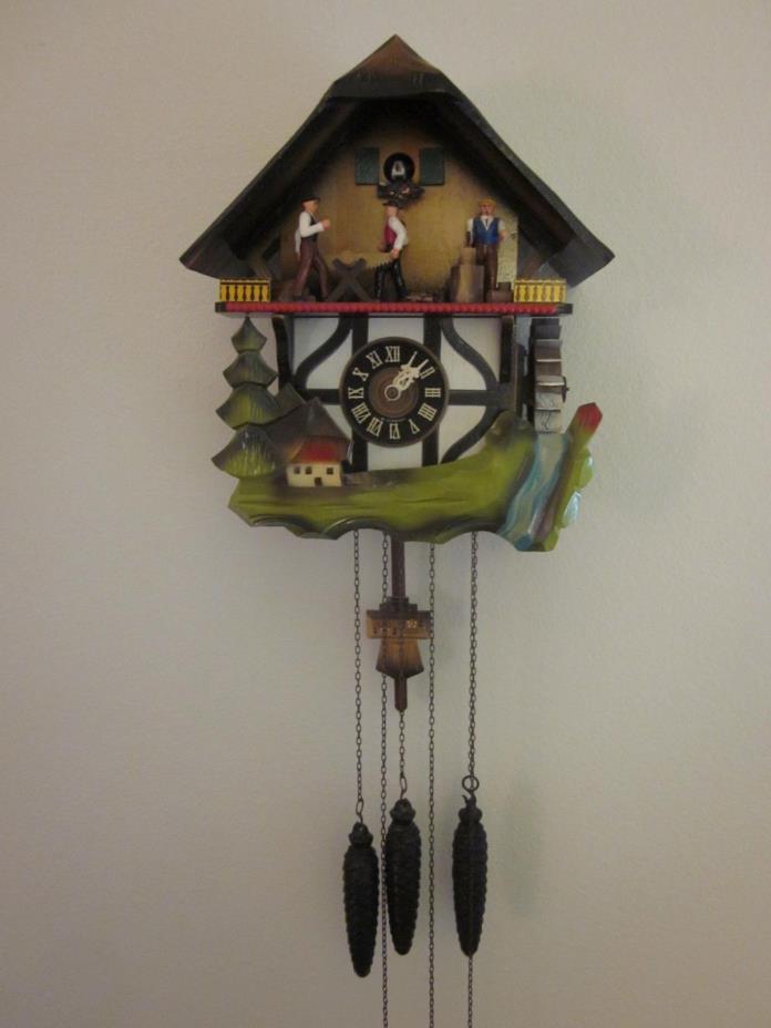 Vintage Schmeckenbecher Black Forest Sawmill Cuckoo Clock - Woodcutters, Musical