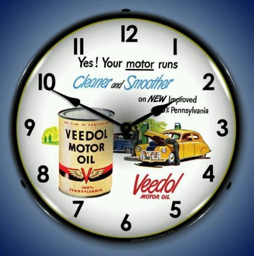 New Veedol Motor Oil 100% Pennsylvania & old car LIGHTED clock USA Made