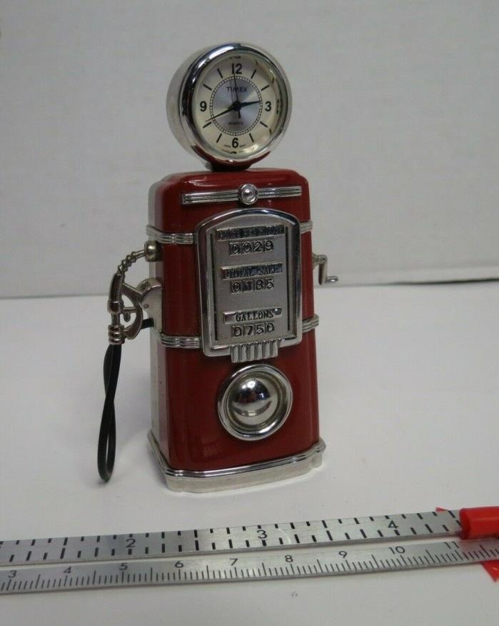 Timex Collectible Mini Clock Old Style Gas Pump Needs New Battery Red Silver