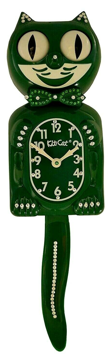 Limited Edition Hunter Green Kit-Cat Klock Swarovski Crystals Jeweled Clock