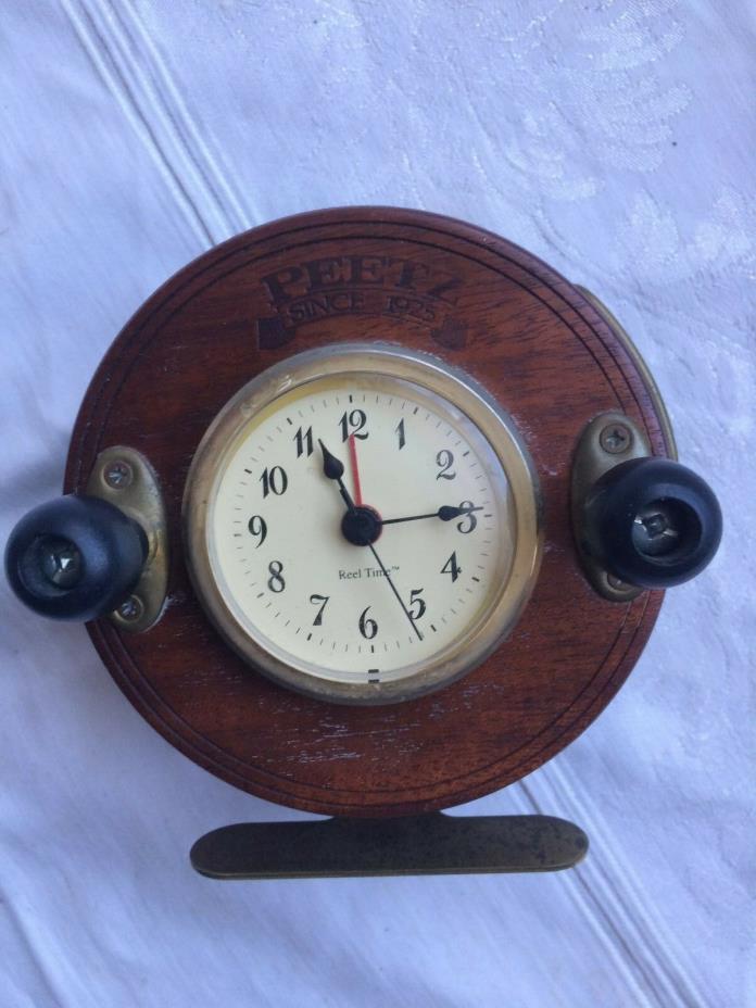 Peetz Wood & Brass Fishing Reel Since 1925 Reel Time Quartz Clock