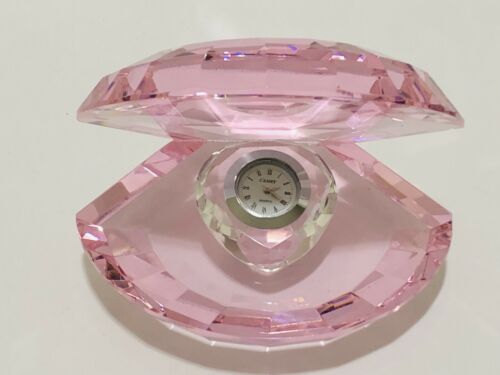 Large Pink Crystal Glass Shell With Clock