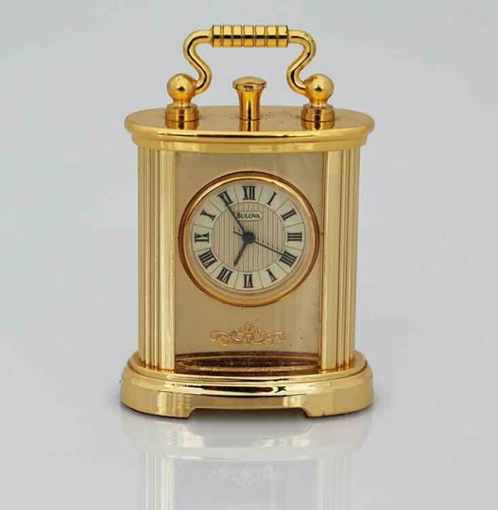 Bulova Miniature Intaglio Clock B0535 Solid Brass Timepiece