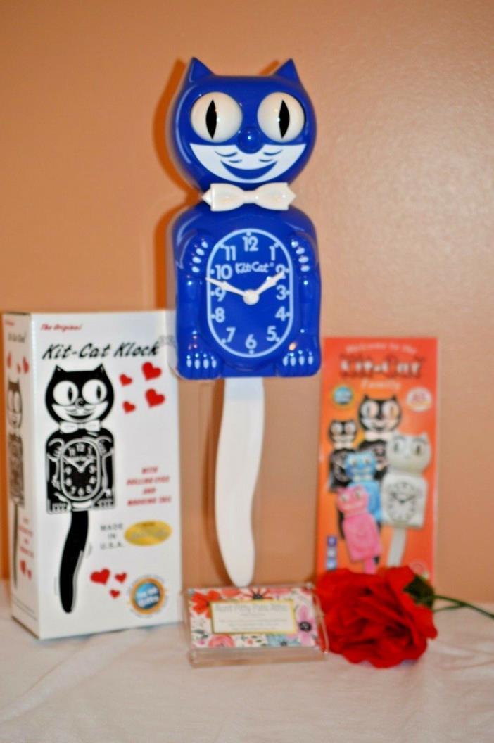NEW  Kit Cat Clock BLUE WITH WHITE BOWTIE AND TAIL ,LTD Edition Made In USA