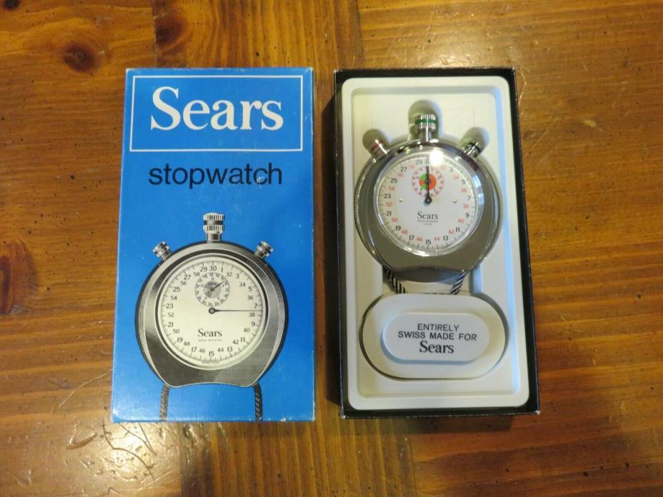 Swiss Made Vintage Sears Stopwatch Style No. 1901 Chrome NEW IN BOX