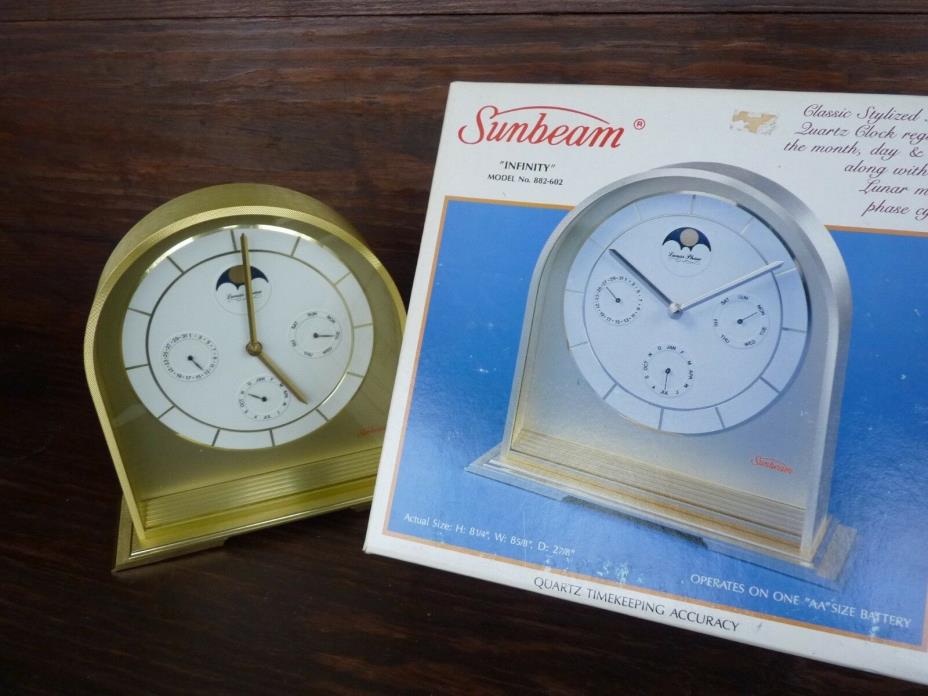 Vintage Sunbeam Moonphase Day Date Month NOS Battery Clocks