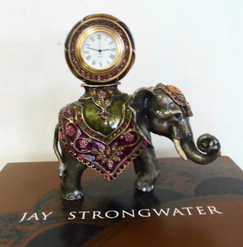 Jay Strongwater Cleopatra Enamel Elephant Clock w/ Swarovski Crystals & Box