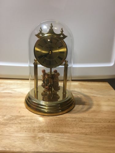 JUNGHANS QUARTZ ANNIVERSARY DOME GLASS CLOCK W/MINI FIGURES - MADE IN GERMANY