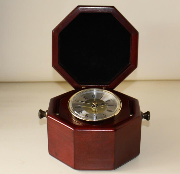 Clock in a Octagon Cherry Wood Box - Gimballed Maritime Oceania Ship Clock