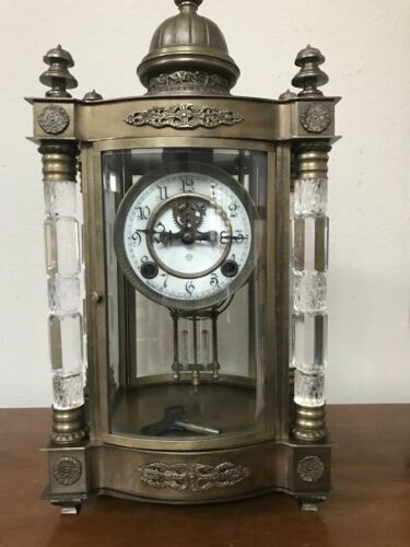 Ansonia Face Crystal Column Clock French Works EXCELLENT