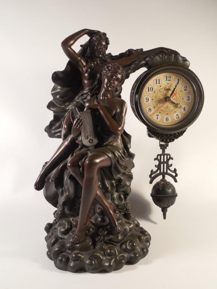 Crosa Quartz Woman and Man with Harp Figural Pendulum Decorative Clock