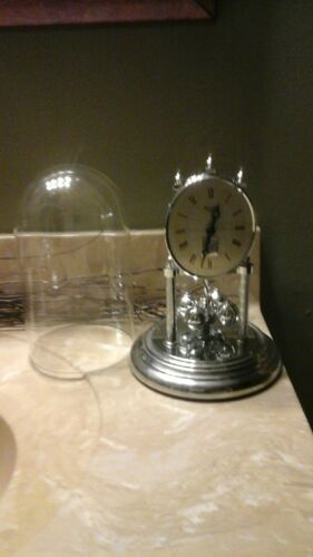 Vintage W. Germany Bulova Anniversary Clock With Glass Dome Working Silver