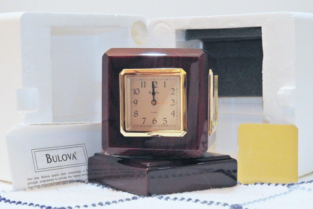 Spinning Bulova Wood Desk Clock with Thermometer and Two Frames for Photos Mint!
