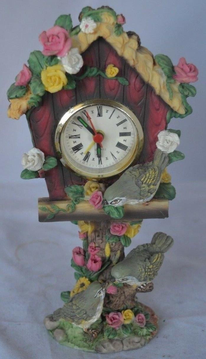 Resin Clock Table Mantel Flower Bird works