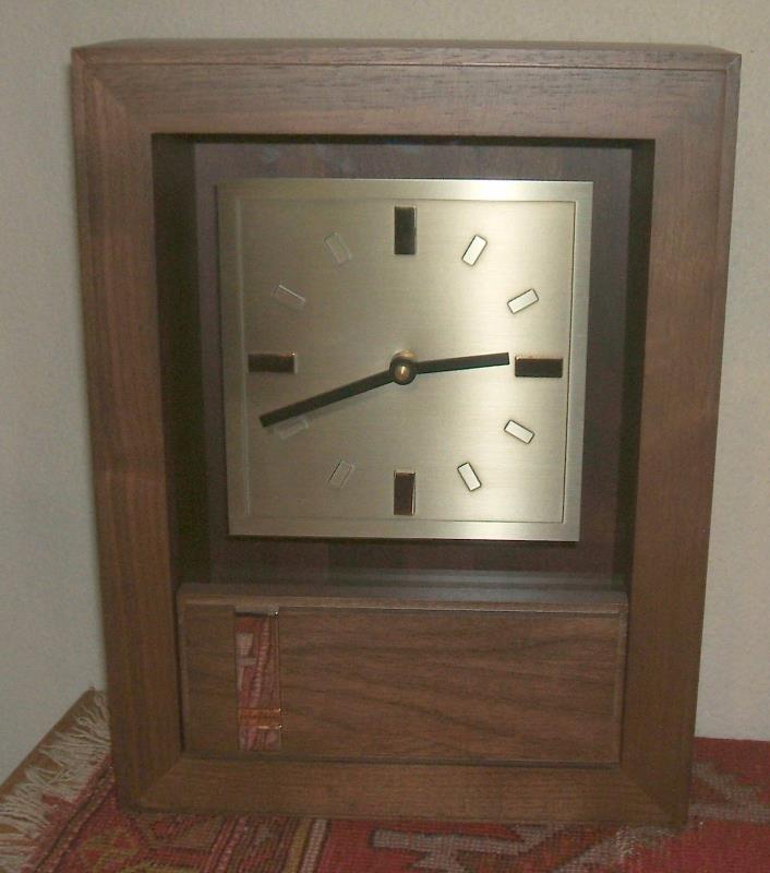 Jostens Harland Walnut Shelf or Wall Clock, Modernistic Flair, Quality Cabinet