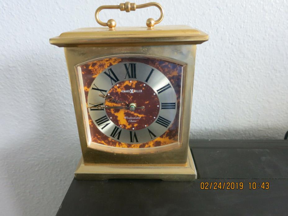 Vintage Howard Miller Gold Brass Desk Shelf Mantel Clock Westminster Chime