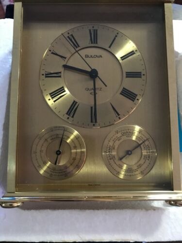 Vintage NOS Bulova Weather Quartz Mantel Clock Germany Battery One Jewel #3