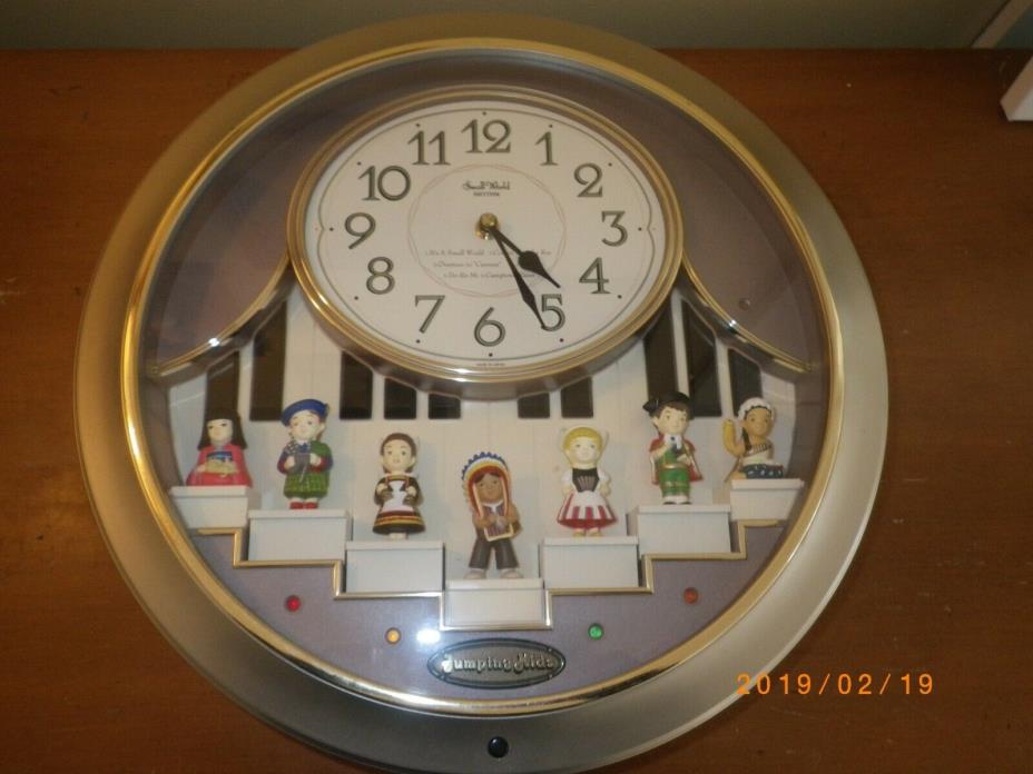 Vintage Rhythm Jumping Kids Its A Small World Musical Wall Clock Animated Japan