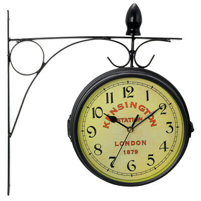 New Bedford Double Sided Wall Clock Vintage Antique-Look Mount Station Clock
