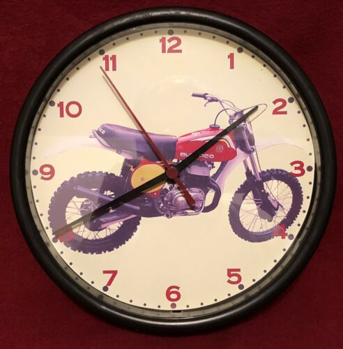 Vintage Bultaco Motocross Motorcycle Wall Clock Battery Operated Plastic Glass