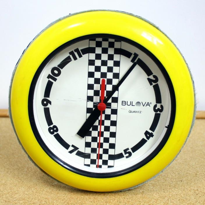 Bulova Vintage Wall Clock Retro Yellow Checker Flag Pattern Quartz
