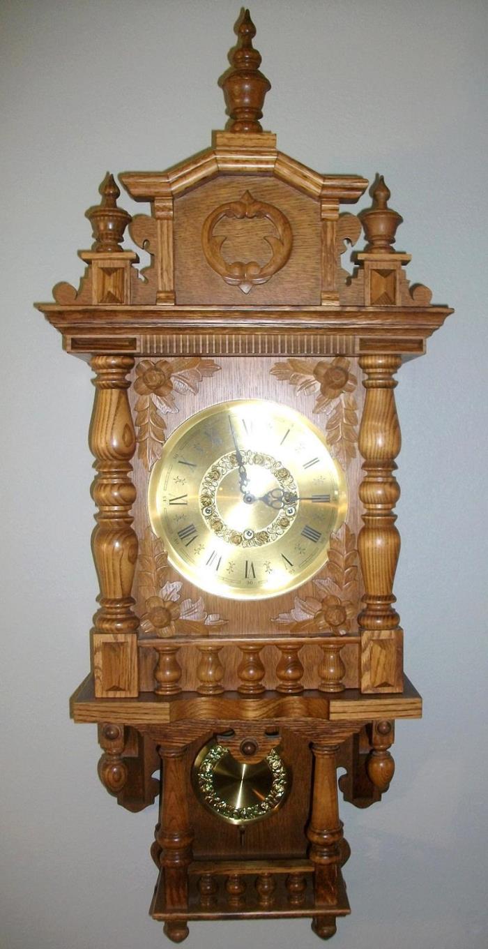 Black Forest Oak Wall Clock Westminster Chimes Jauch Movement Excellent w/Key