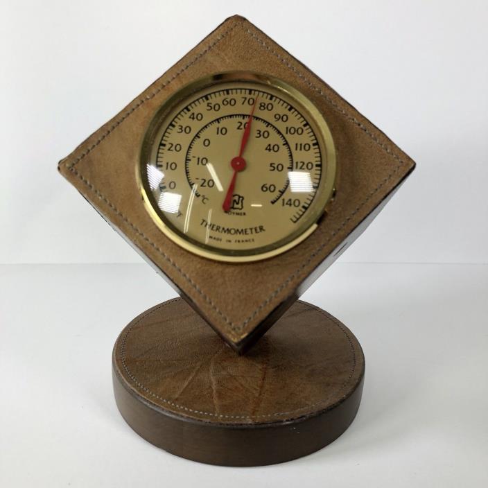 Vintage Noymer Boston Leather Desk Cube Weather Station Thermometer Barometer