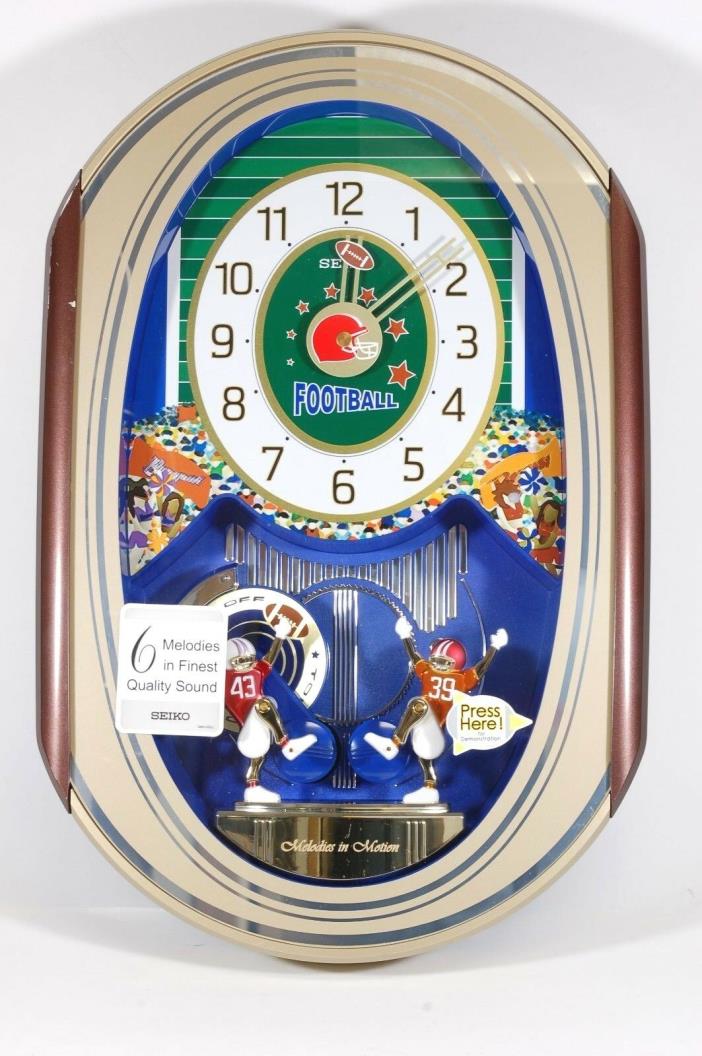 Seiko Melodies in Motion Wall Clock Football Themed Plays 6 Songs glass sports