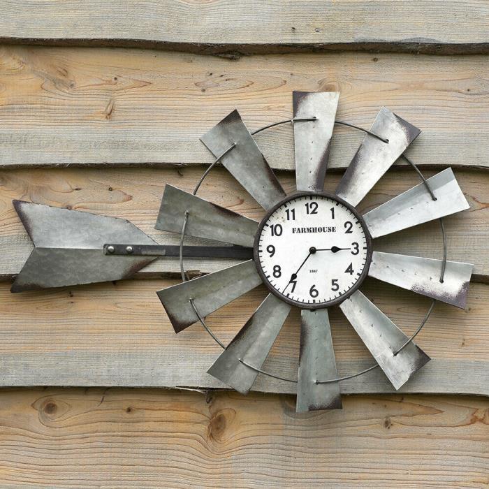 Country new distress metal long WINDMILL wall clock
