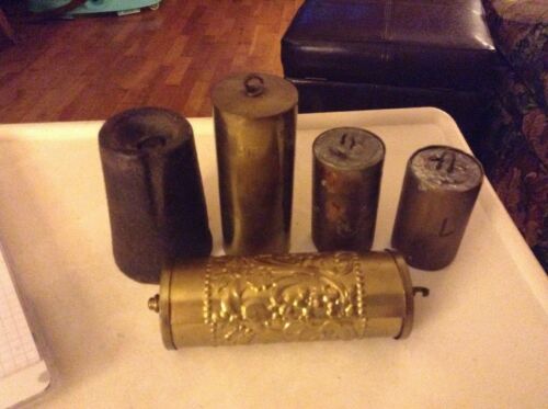 5 Vintage Old Clock Weights Brass Lead Steel?