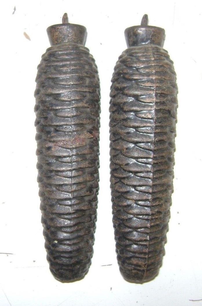 ANTIQUE VINTAGE OLD CUCKOO CLOCK WEIGHTS PARTS RESTORE PINE CONE CAST IRON