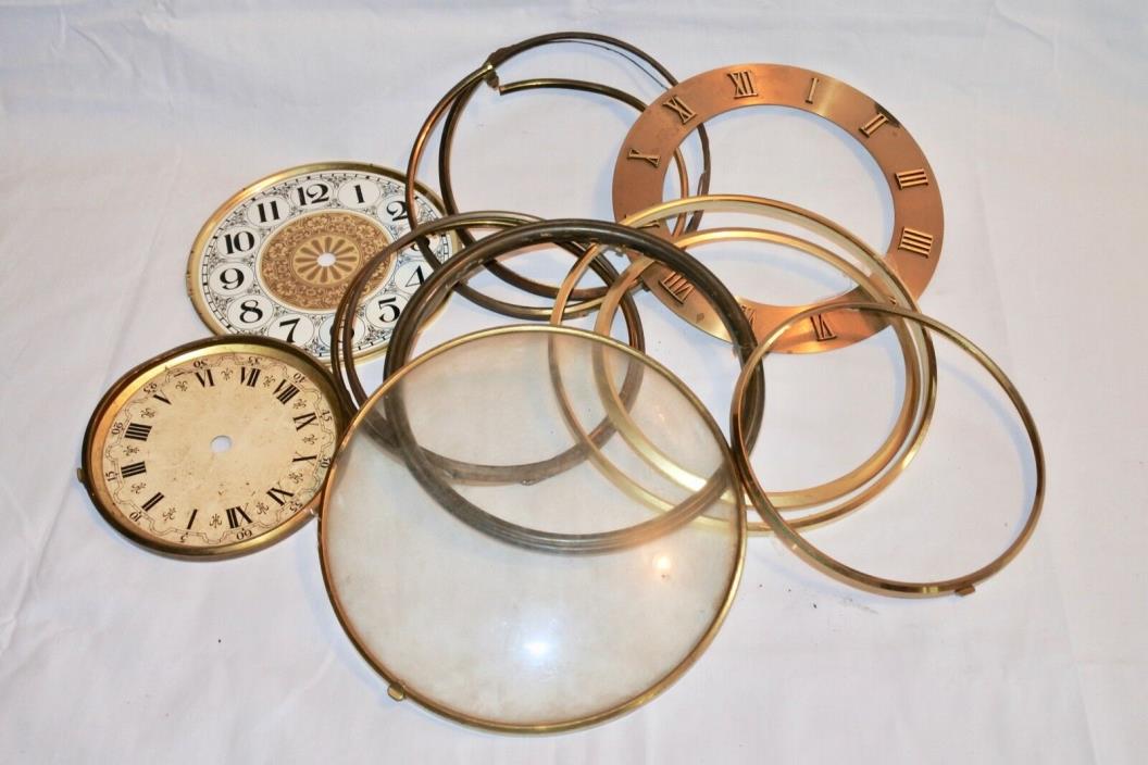 Mixed Lot Vintage Old Antique Clock Dial Face Rings parts Repair Project AS IS