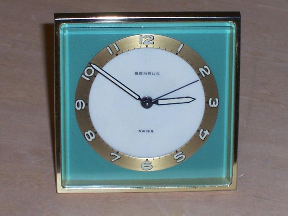 Benrus - Swiss movement - Mechanical Windup Alarm desk Watch/Clock - w/ orig BOX