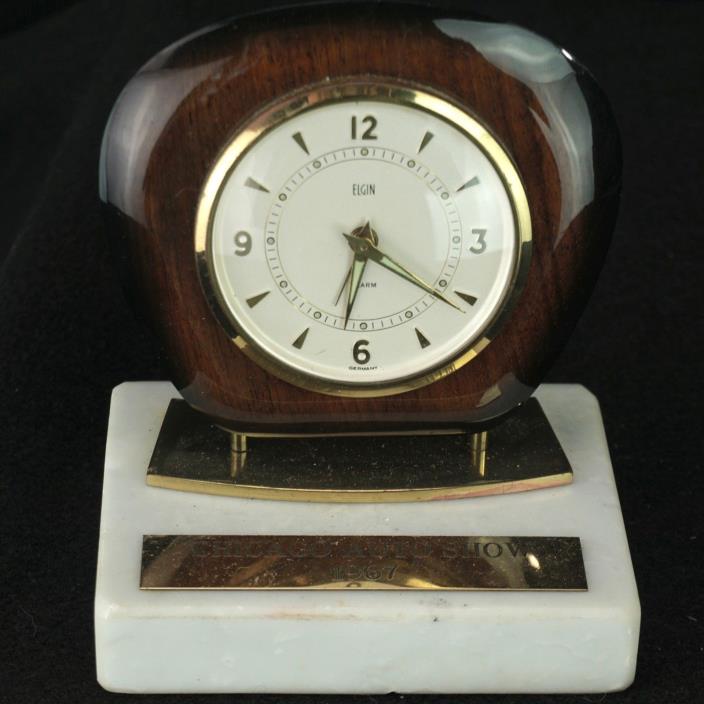 VINTAGE ELGIN ALARM CLOCK DESKTOP AWARD 1967 CHICAGO AUTO SHOW