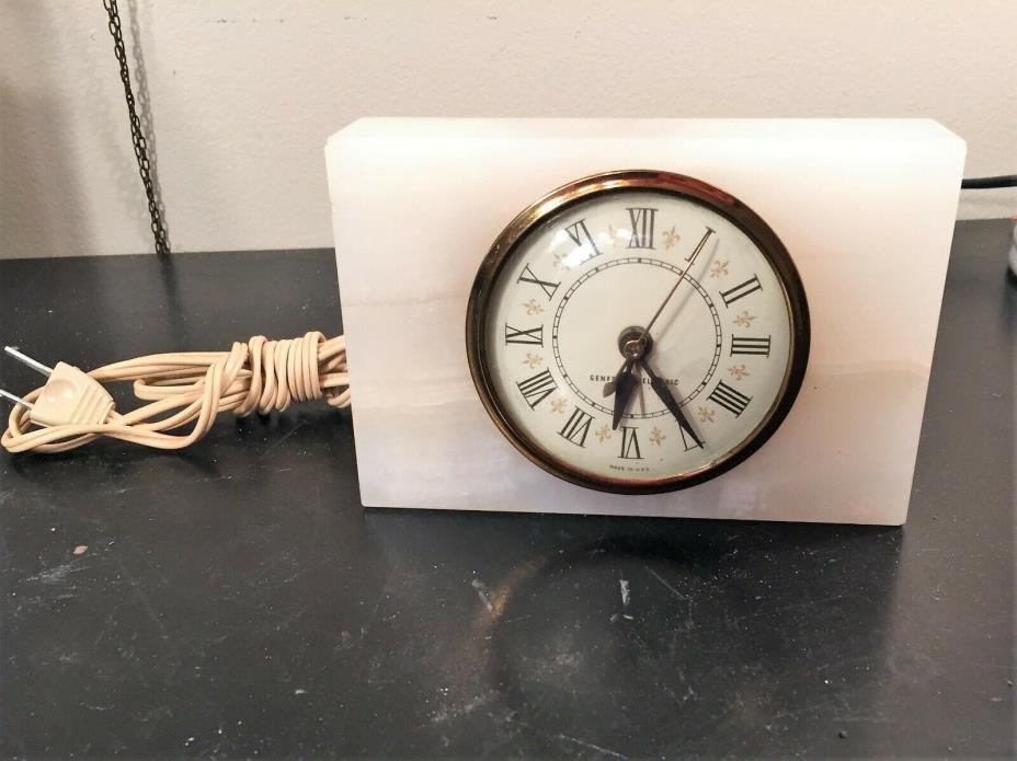 VINTAGE GENERAL ELECTRIC MARBLE TABLE CLOCK MODEL 7286A ART DECO  with ALARM