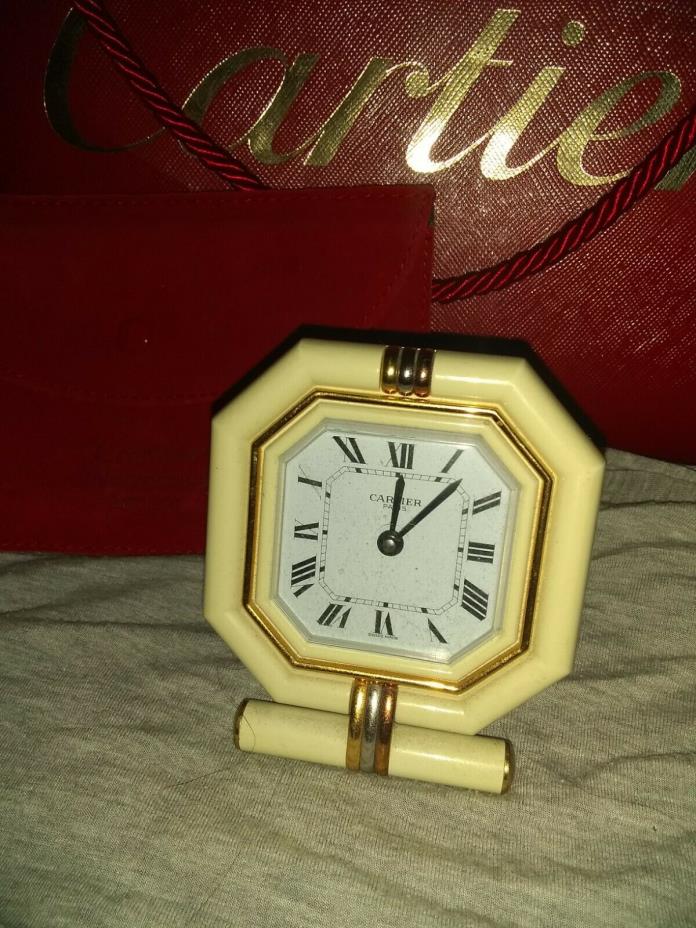 Cartier Octagon Shape travel nightstand clock Swiss made with case