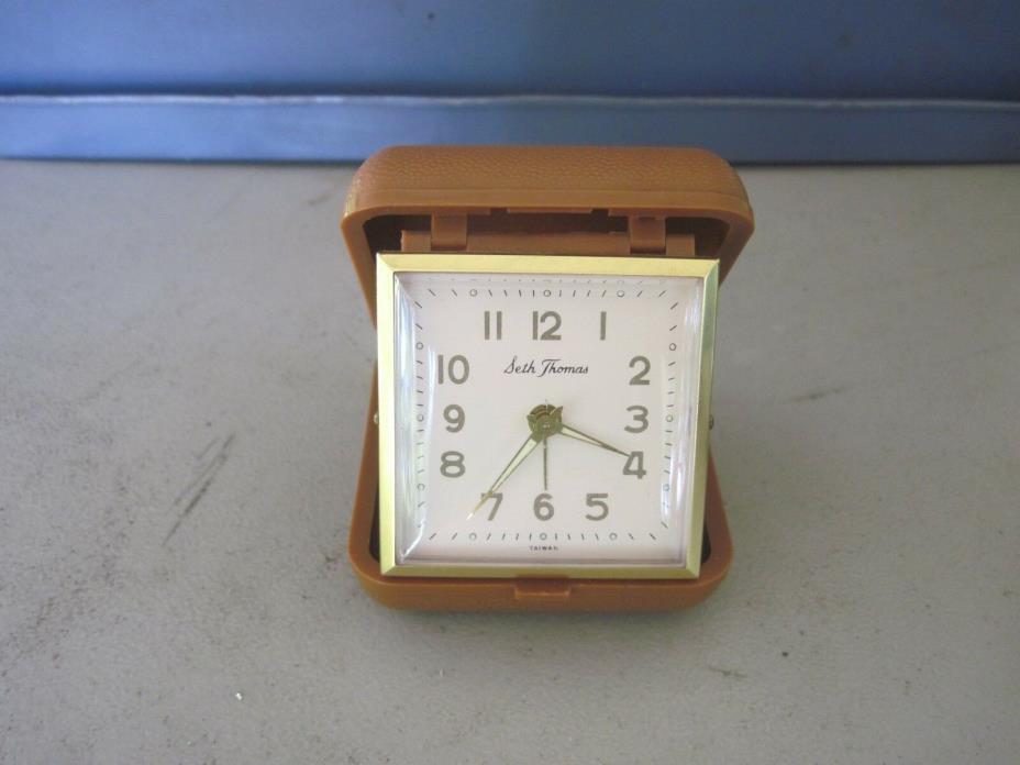 Vintage Seth Thomas Travel Alarm Clock in a Small Plastic Folding Case
